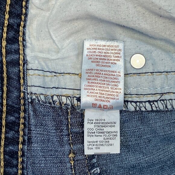 Faded Glory Embroidered Bootcut Joy Jeans 18W Medium Wash Denim Slim Fit Classic - Picture 14 of 14